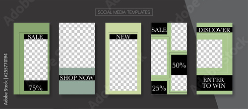 Editable Stories Minimal Vector Layout. Social Media Like and Share, Trends, Sale -50 Photo Frames Kit. Sale Insta Stories Layout