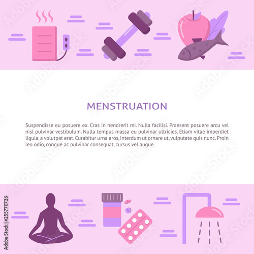 Menstruation symptoms treatment concept banner in flat style