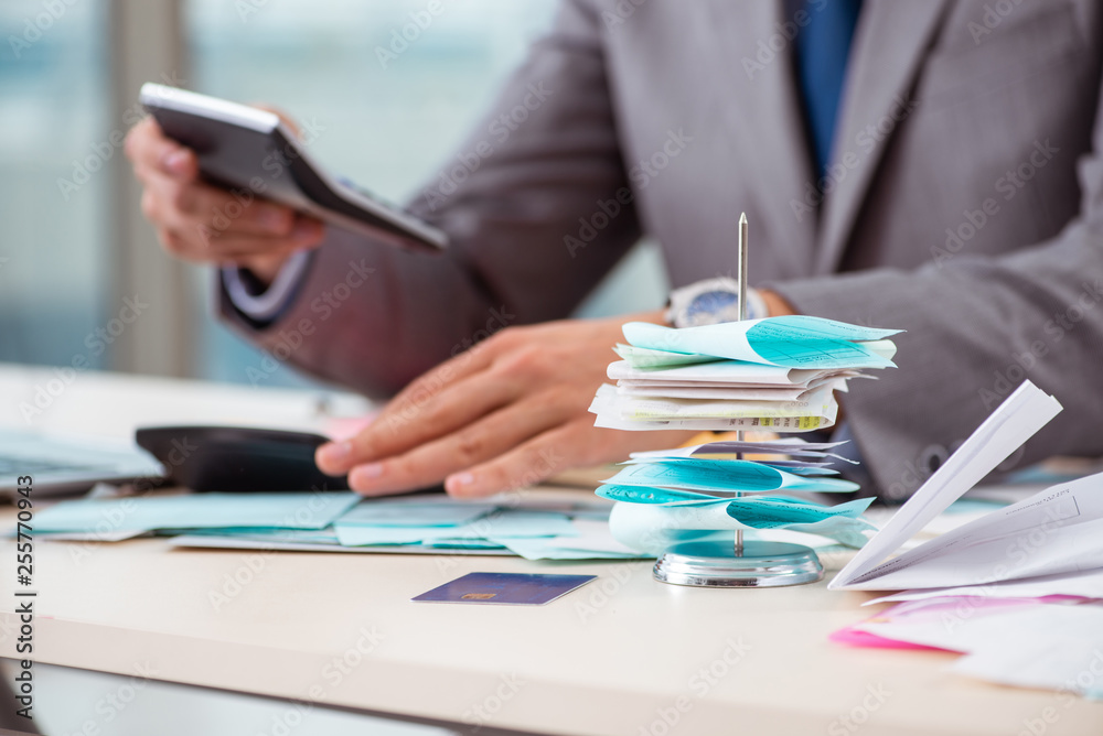 Young handsome businessman in budget planning concept Young handsome businessman in budget planning concept