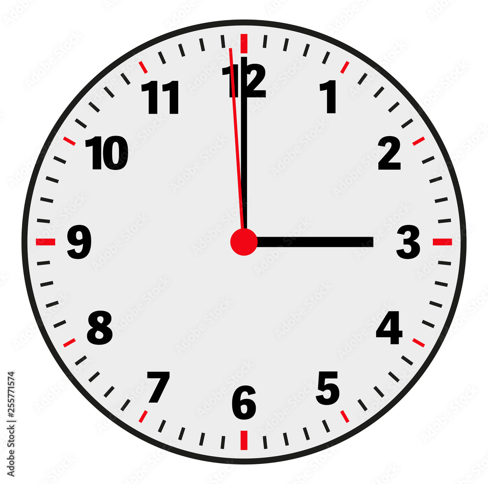 Clock Face Vector Illustration Showing 3 O clock On White Stock Vector 