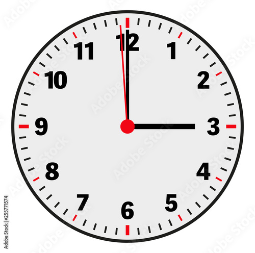 clock face vector illustration showing 3 o'clock on white