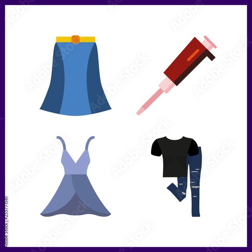 4 beauty icon. Vector illustration beauty set. needle and black shirt and blue jeans icons for beauty works