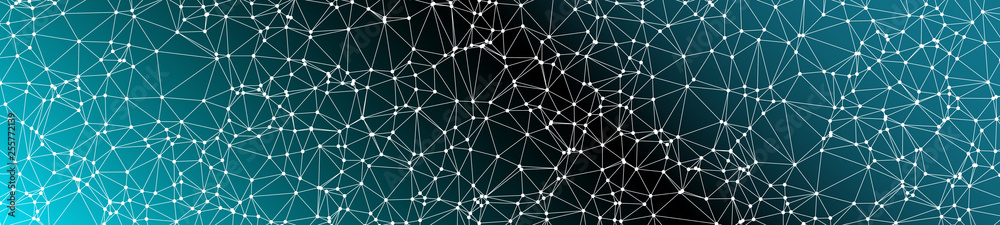 Lines and dots connected vector wide banner background
