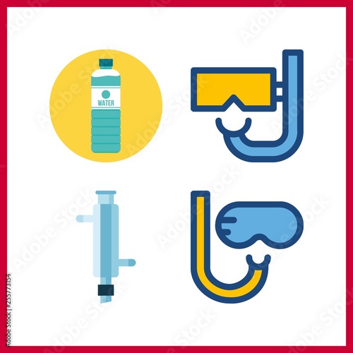 4 aqua icon. Vector illustration aqua set. water and snorkel icons for aqua works