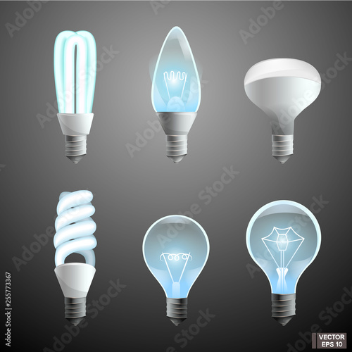 Set of cartoon icons of electric lamps