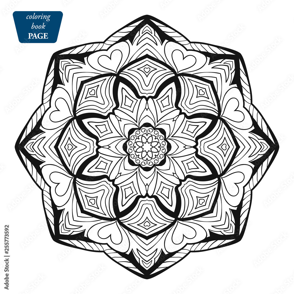 Mandala. Coloring book pages. Indian antistress medallion. Abstract islamic flower, arabic henna design, yoga symbol. Vector illustration s