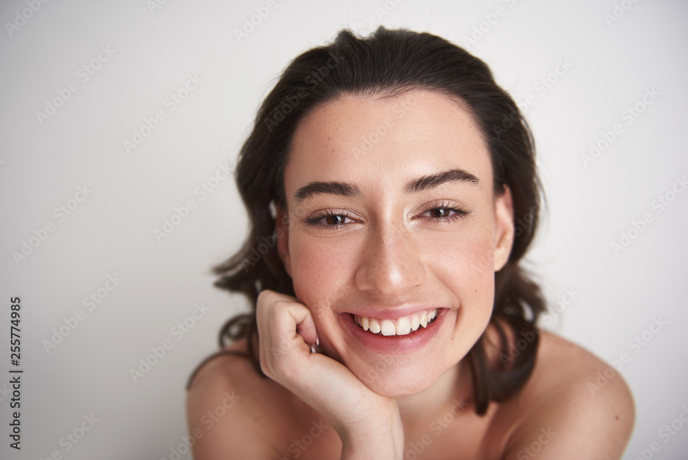 Portrait of happy smiling woman on white Portrait of happy smiling woman on white