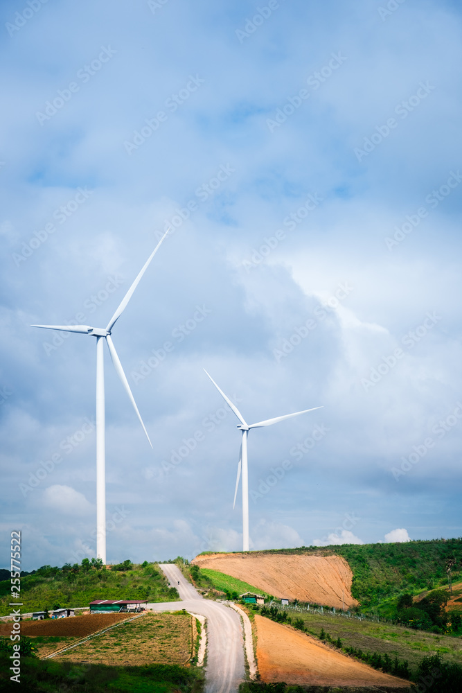 Wind turbines generating electricity with blue sky Wind turbines generating electricity with blue sky