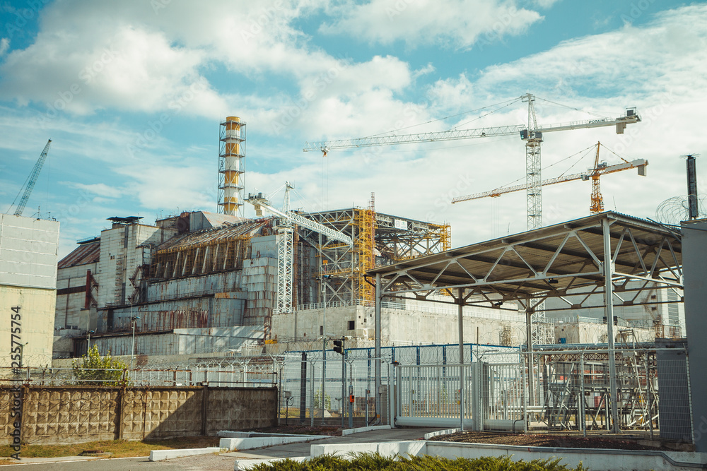 Fourth reactor without enclosing sarcophagus. Chornobyl Nuclear Power Plant - ChNPP. Radioactive zone in Pripyat city - abandoned ghost town Fourth reactor without enclosing sarcophagus. Chornobyl Nuclear Power Plant - ChNPP. Radioactive zone in Pripyat city - abandoned ghost town
