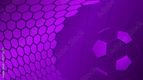 Football or soccer background with big ball in purple colors
