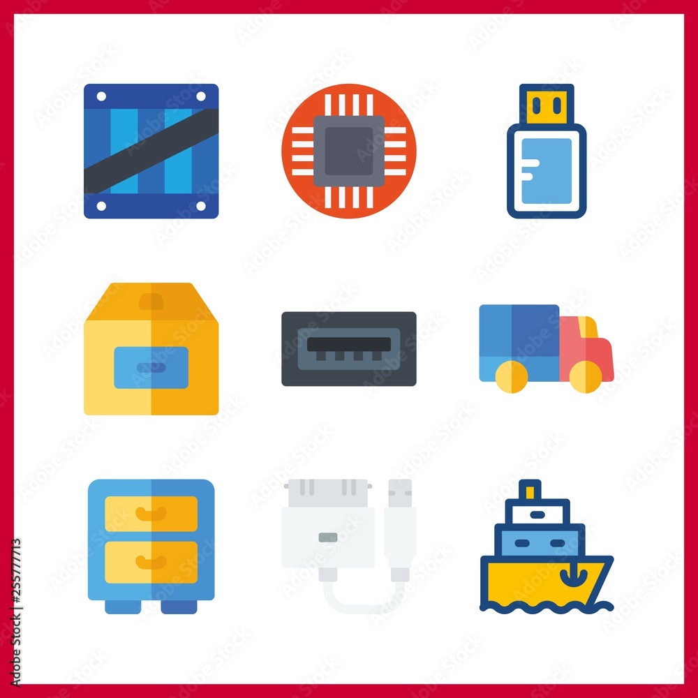 9 storage icon. Vector illustration storage set. box and cabinet icons for storage works