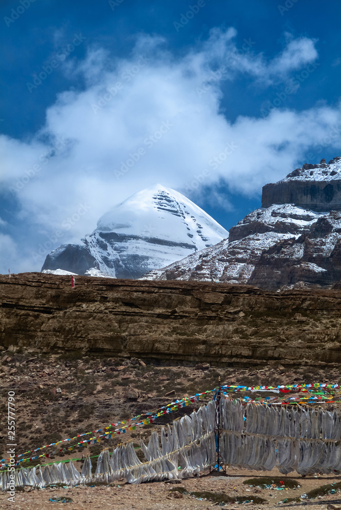 South view of sacred Mount Kailash at Tarboche 15,000 feet (4,600 meters)  is considered to be sacred of four religions : Hinduism, Bon, Buddhism and  Jainism, Tibet Autonomous Region, China. Photos | Adobe Stock