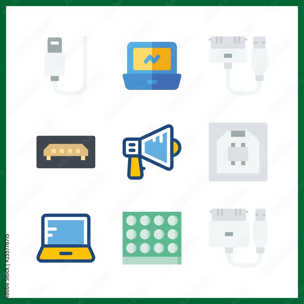 9 portable icon. Vector illustration portable set. laptop and megaphone icons for portable works 9 portable icon. Vector illustration portable set. laptop and megaphone icons for portable works
