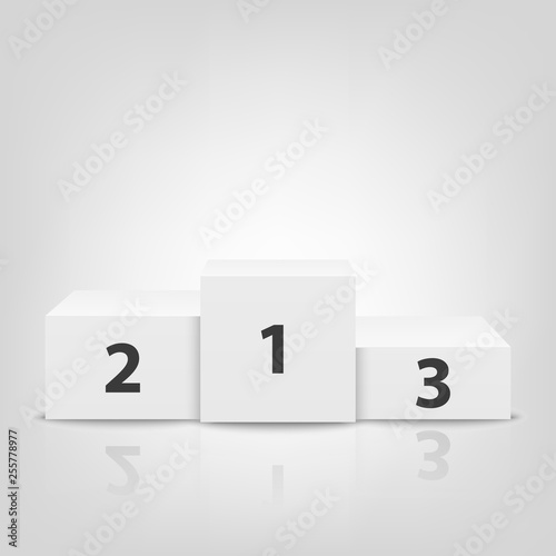 Realistic Vector 3d White Winners Podium Closeup Isolated on White Background. Victory, Award Pedestal. First, second, third place. Design template