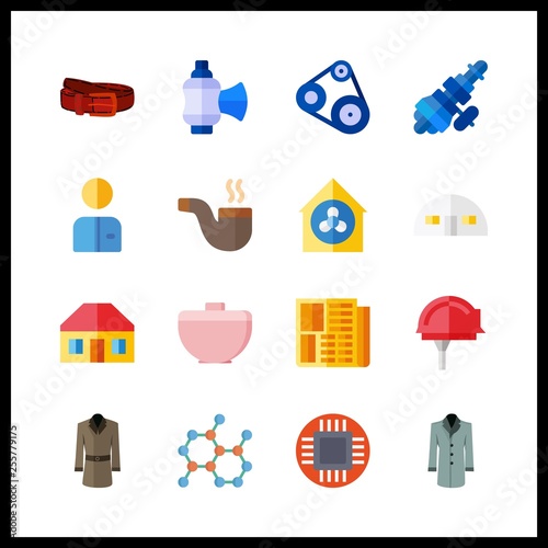16 factory icon. Vector illustration factory set. valve and printed icons for factory works