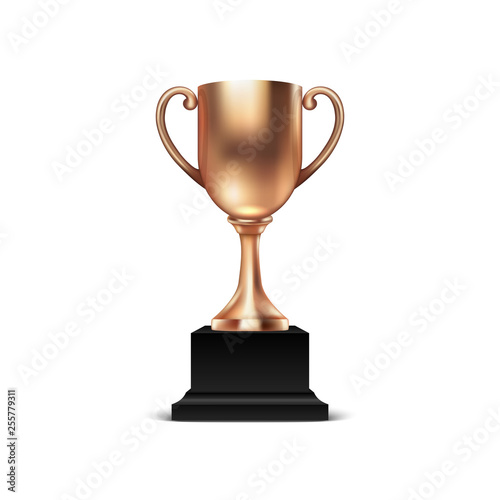 Realistic Vector 3d Blank Bronze Champion Cup Icon Closeup Isolated on White Background. Design Template of Championship Trophy. Sport Tournament Award, Bronze Winner Cup and Victory Concept
