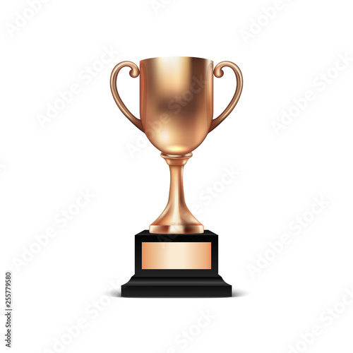 Realistic Vector 3d Blank Bronze Champion Cup Icon Closeup Isolated on White Background. Design Template of Championship Trophy. Sport Tournament Award, Bronze Winner Cup and Victory Concept