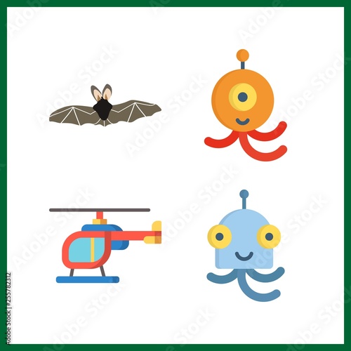 4 flying icon. Vector illustration flying set. alien and bat icons for flying works