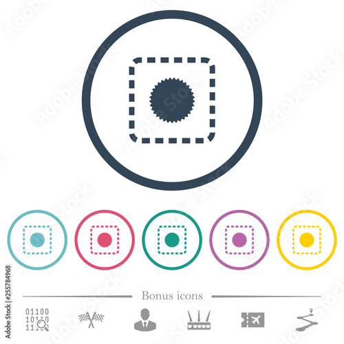 Place certificate flat color icons in round outlines