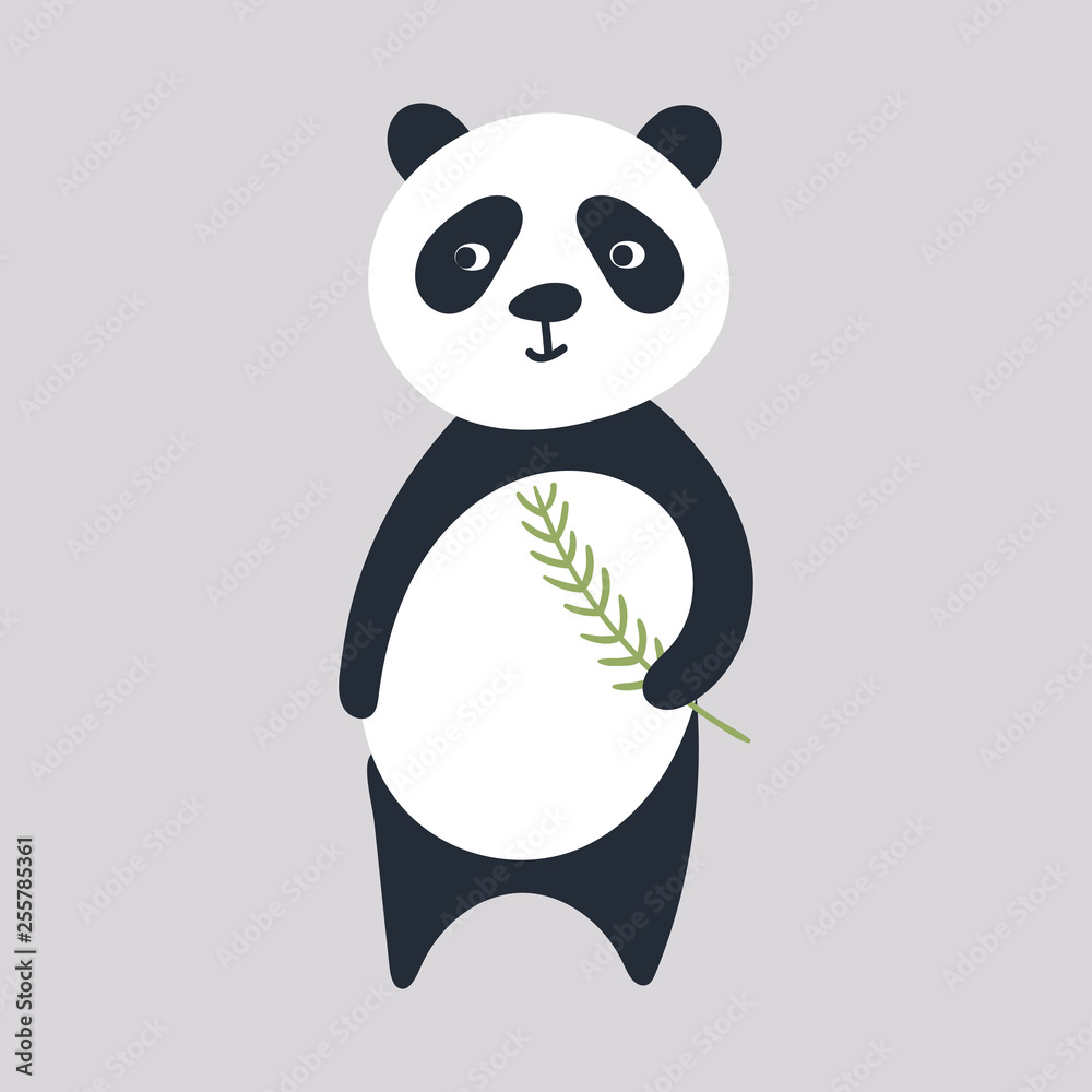 Naklejka premium Cute kids hand drawn nursery poster with panda bear animal. Color vector illustration.