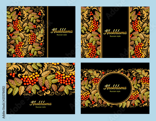 Russian Khokhloma painting ,Russian style decoration and design element, vector graphics. Banners with text
