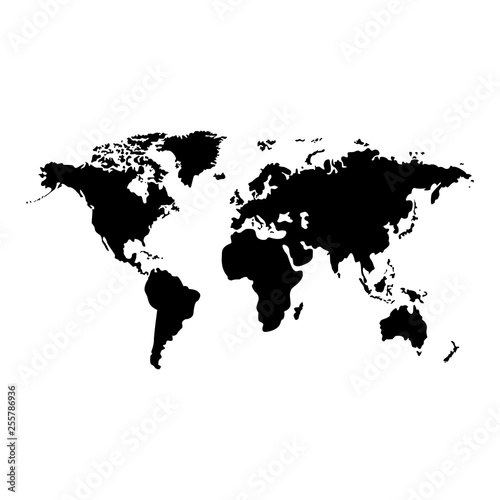 World map vector, isolated on white background. Flat Earth, gray map template for web site pattern, anual report, inphographics. Travel worldwide, map silhouette backdrop.