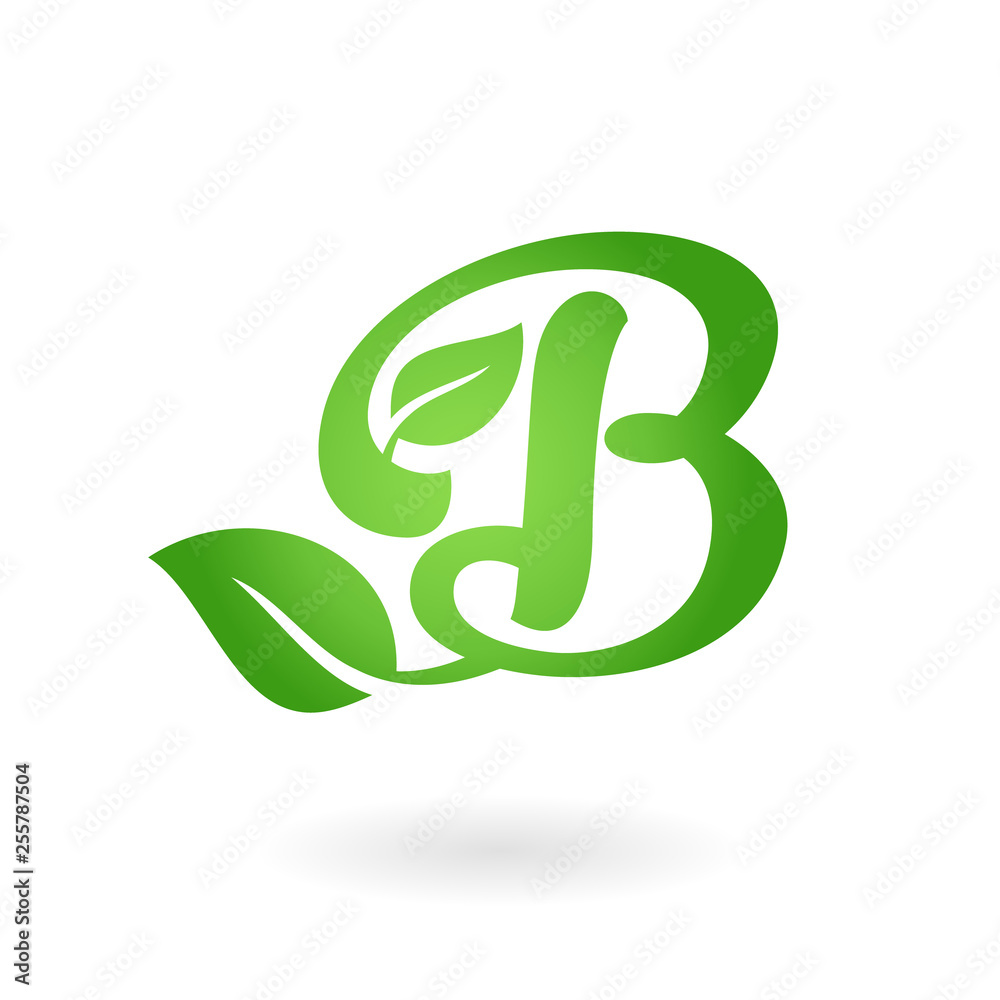 B letter calligraphic organic logo green leaves B letter calligraphic organic logo green leaves