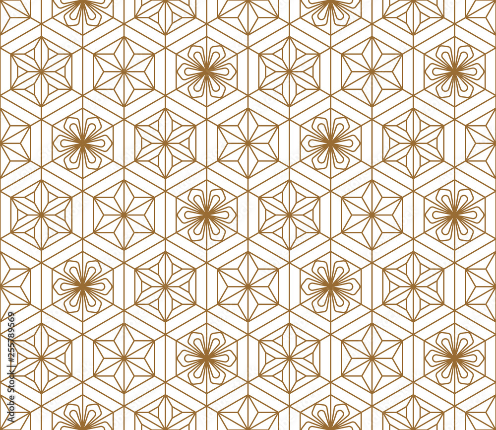 Seamless japanese pattern shoji kumiko in golden. Seamless japanese pattern shoji kumiko in golden.