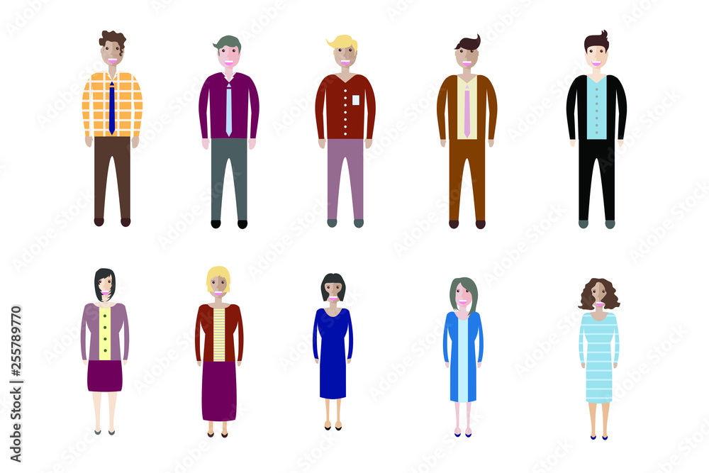 Young people, teenagers and students. Fashion man and woman in modern clothes. Different characters stay on white background. Young people, teenagers and students. Fashion man and woman in modern clothes. Different characters stay on white background.