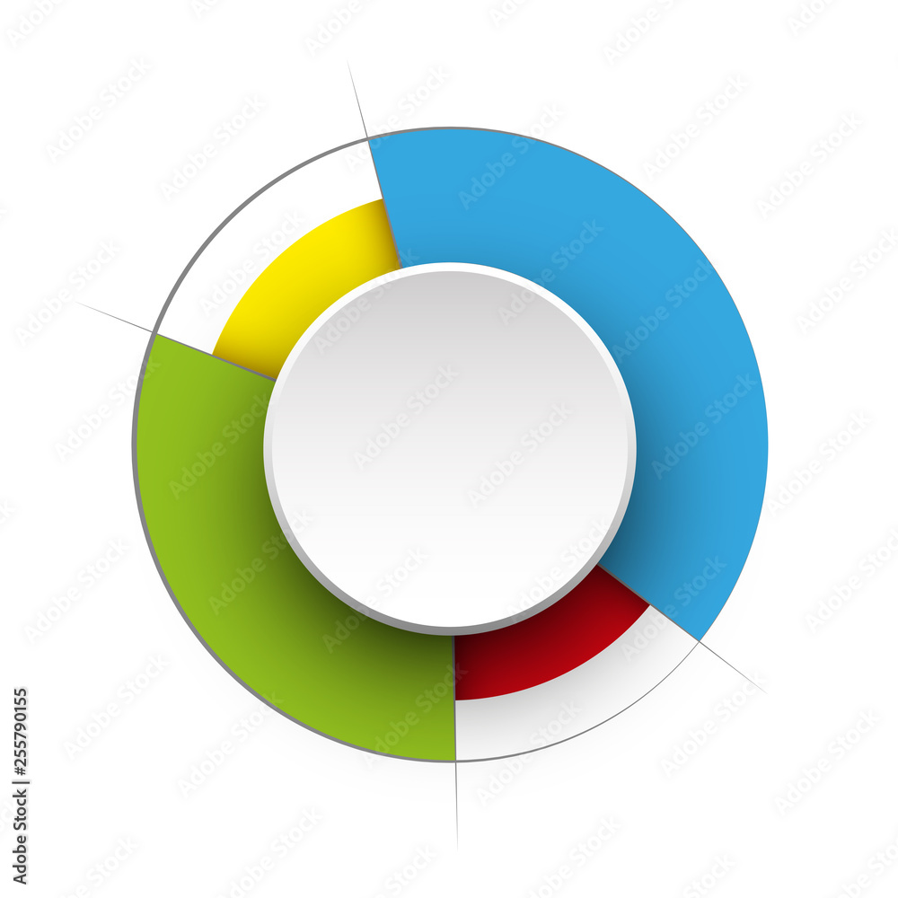 Business colorful pie chart template with big circle in the center. Background for your documents, web sites, reports, presentations and infographics Business colorful pie chart template with big circle in the center. Background for your documents, web sites, reports, presentations and infographics