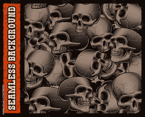 black and white seamless pattern of skulls