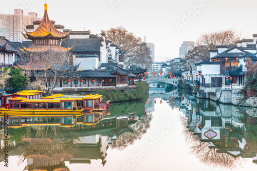 Qinhuai River and Fuzi Miao (Confucian Temple). Located in Nanjing, Jiangsu, China.
