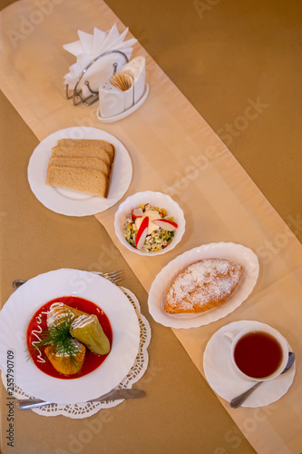 several dishes on the table