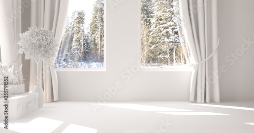 Fototapeta Naklejka Na Ścianę i Meble -  White stylish empty room in hight resolution. Scandinavian interior design. 3D illustration