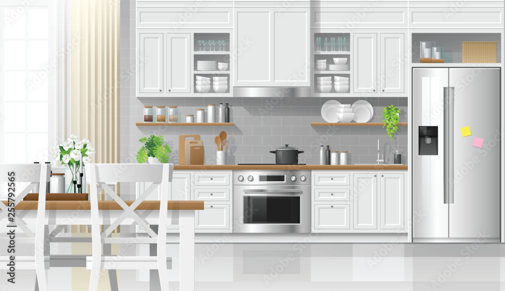 Interior background with kitchen in modern rustic style , vector ...