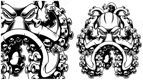 Vector illustration of a octopus black and white
