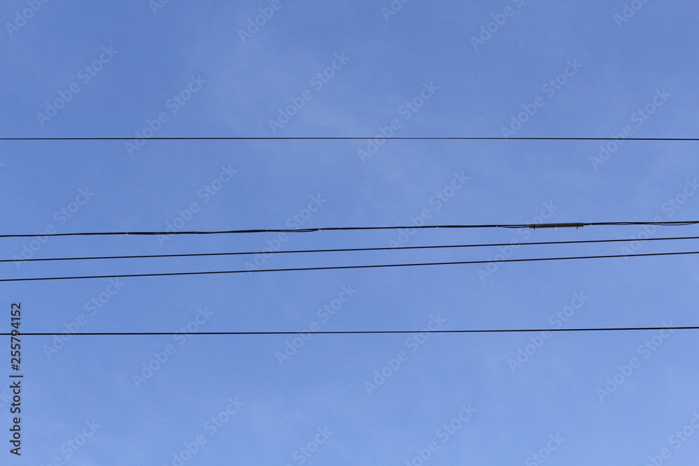 minimalism, color, geometry, lines, texture, wood, village, city, building, wires, roof, sky, gradient, old, vintage, tool, blue