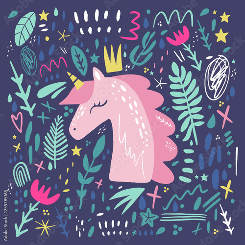 Unicorn pattern vector, cute nursery wall art, animal prints, pastel baby room decor pictures