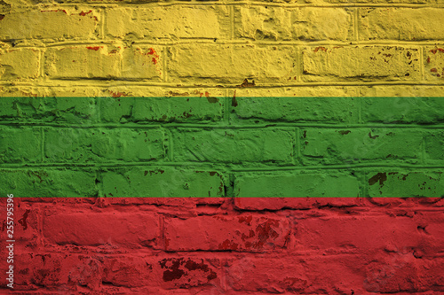 Lithuanian flag on brick wall background. © Alex Puhovoy