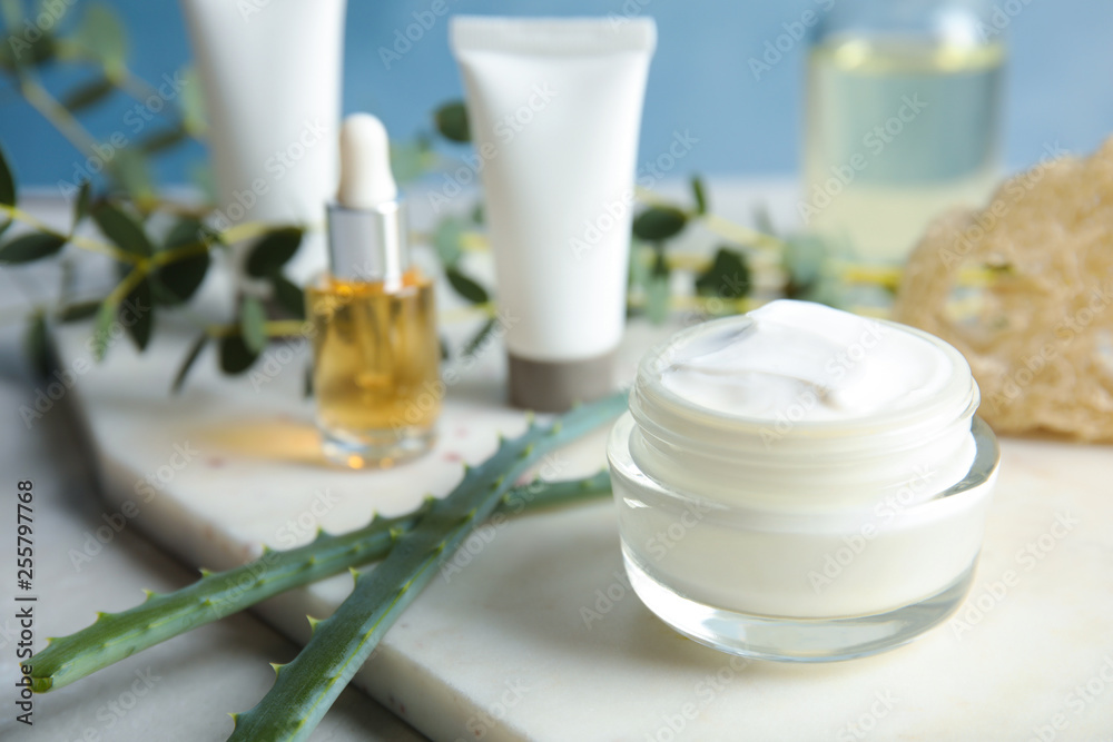 Jar of body care product on table. Mockup for design Jar of body care product on table. Mockup for design