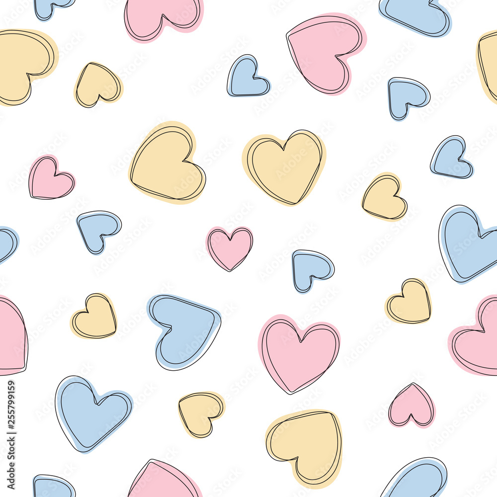 Soft, pastel pink, yellow and blue background with hearts. Vector seamless  pattern with hearts. Cute sweet love baby background. Colorful design for  textile, wallpaper, fabric, decor. Stock Vector | Adobe Stock