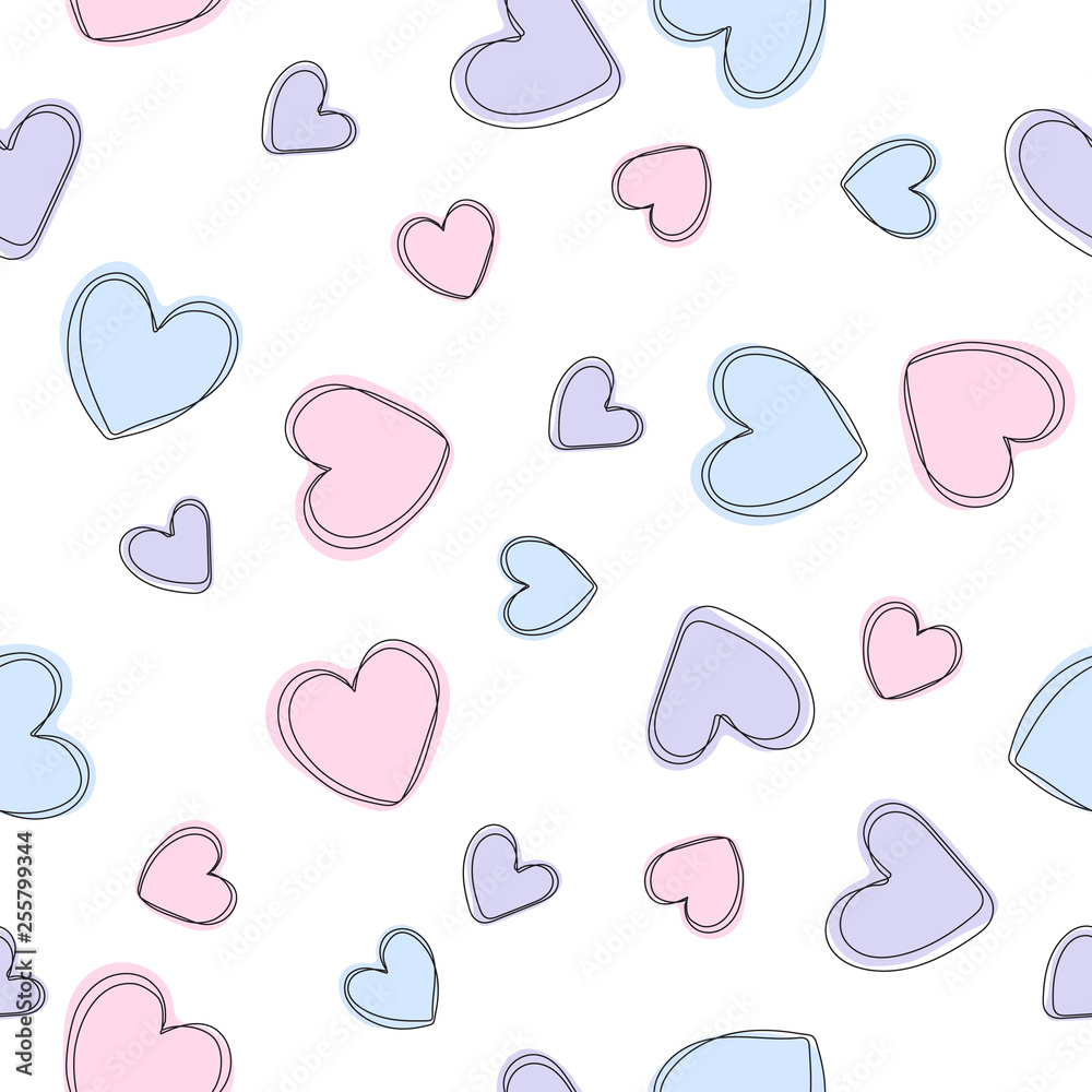 Soft, pastel pink, purple and blue background with hearts. Vector seamless  pattern with hearts. Cute sweet love baby background. Colorful design for  textile, wallpaper, fabric, decor. Stock Vector | Adobe Stock