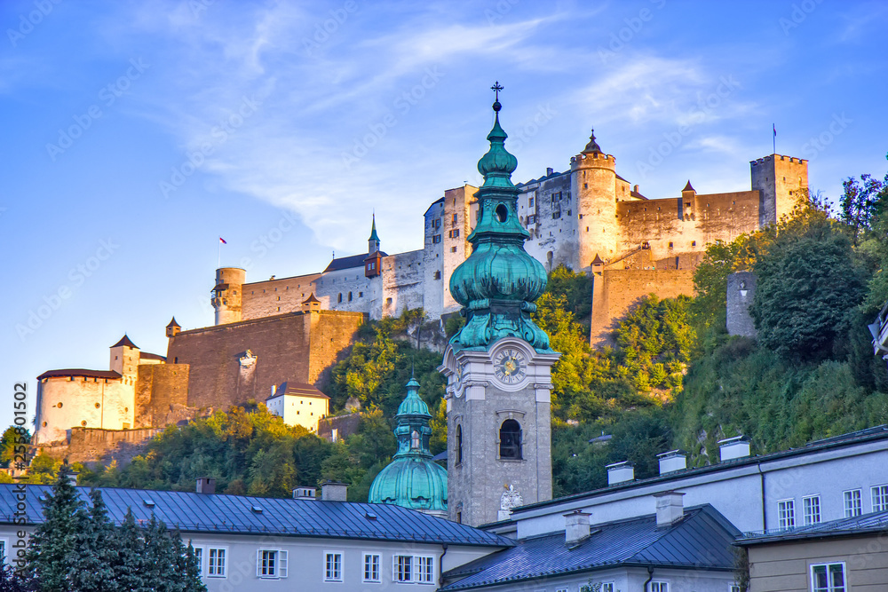 Beautiful view of Salzburg Hohensalzburg fortress, Salzburg, Salzburger Land, Austria