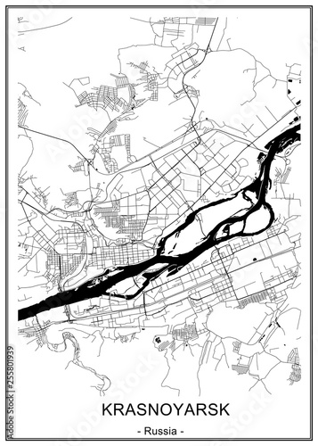 map of the city of Krasnoyarsk, Russia