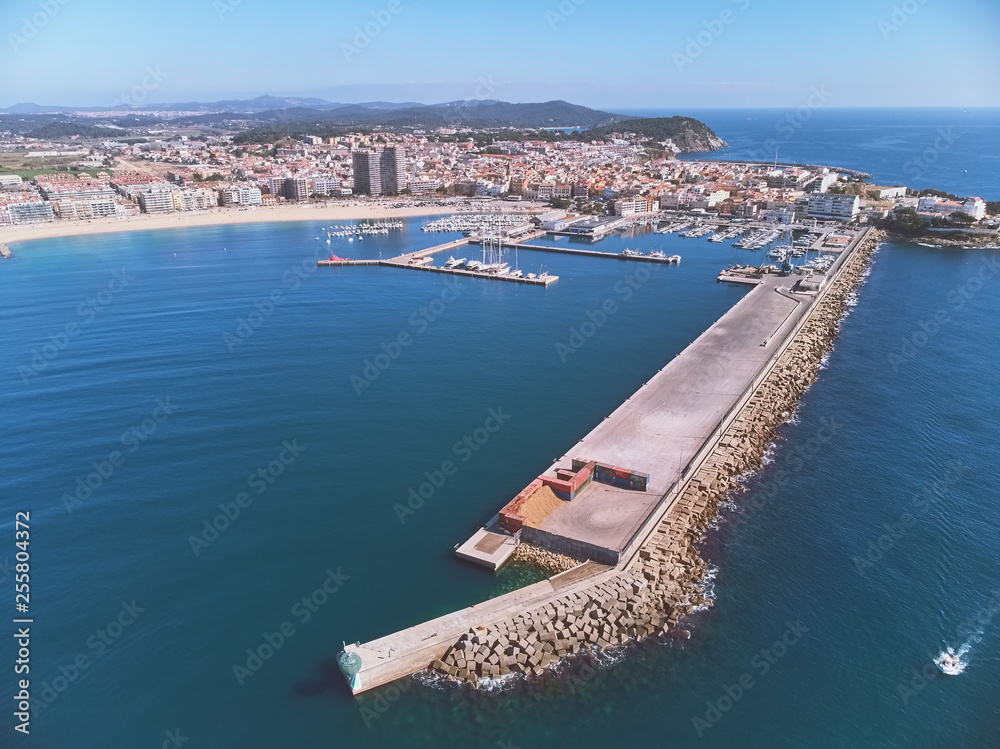 Aerial drone picture from small town Palamos from Spain, in Costa Brava