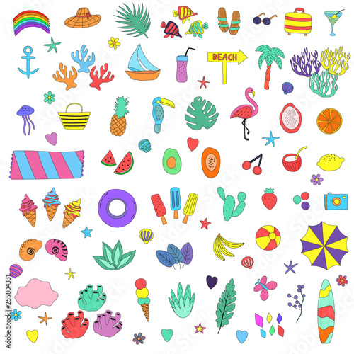 Big hand drawn clipart summer collection. Colorful vector illustration