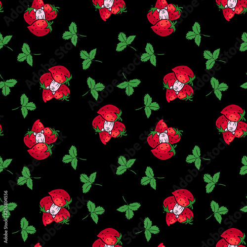Seamless funny vector small pig and giant strawberry pattern