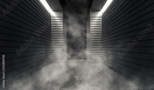 Fototapeta Naklejka Na Ścianę i Meble -  Background of empty room with concrete floor and walls. Spotlight, smoke