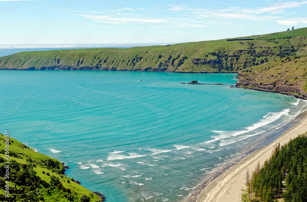 Scenic Okains Bay in the Banks Peninsula, South Island, New Zealand