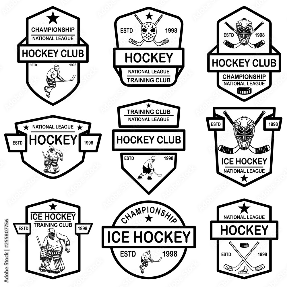 Set of hockey club emblems. Design element for logo, label, sign, t shirt, poster. Set of hockey club emblems. Design element for logo, label, sign, t shirt, poster.